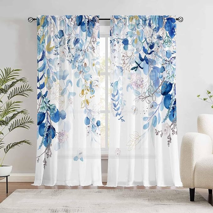 Blue Botanical Curtains 96 Inches Long - Image 2