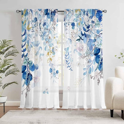 Blue Botanical Curtains 96 Inches Long - Image 2