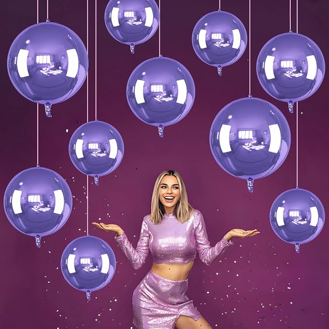 14 Pcs Purple Round Foil Balloons 22/15/10 4D Ball Balloons Light Baby Lavender - Image 6