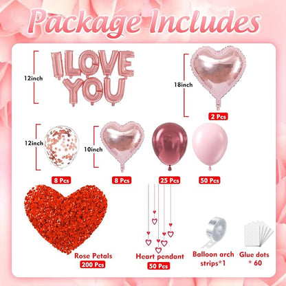 Valentines Day Balloons Garland Arch Kit, Rose Gold Pink Heart I love You - Image 2