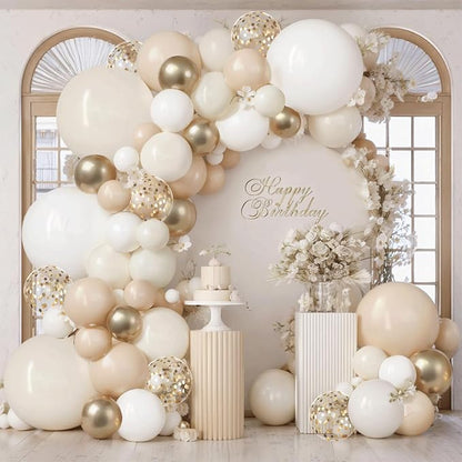 Sand White Ivory Gold Balloon Arch Kit, Party Decoration | Light White Beige by Zesliwy