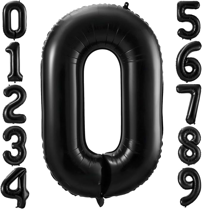 Black 0 Balloon Number, 40 Inch Number 0 Balloon Large Black 0 Foil Mylar by BBPOOL