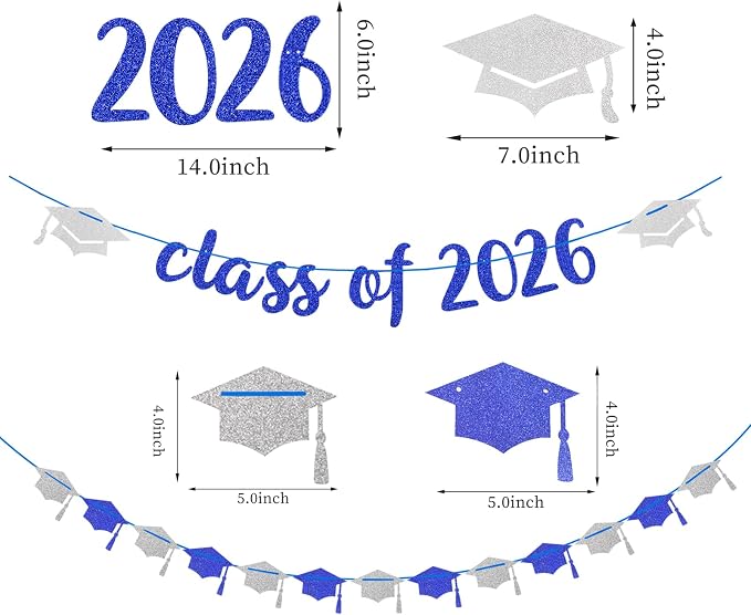 Navy-Blue Silver Party-Decorations Graduation Banner-Streamers - Image 2