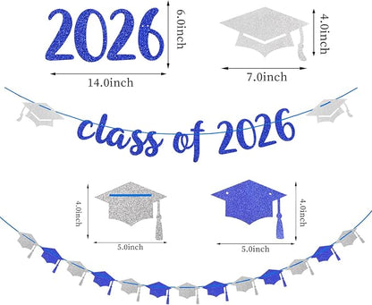 Navy-Blue Silver Party-Decorations Graduation Banner-Streamers - Image 2