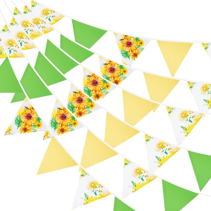 G2PLUS Sunflower Bunting Banner, 39Ft Yellow Green Triangle Pennant Garland by G2PLUS