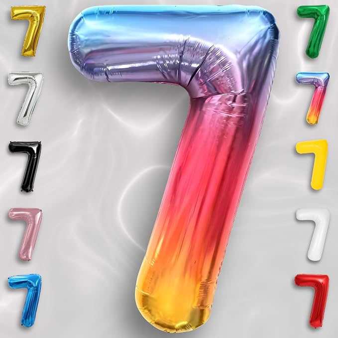 Rainbow Number Balloons 7 Mylar Foil 40 Inch - Image 2