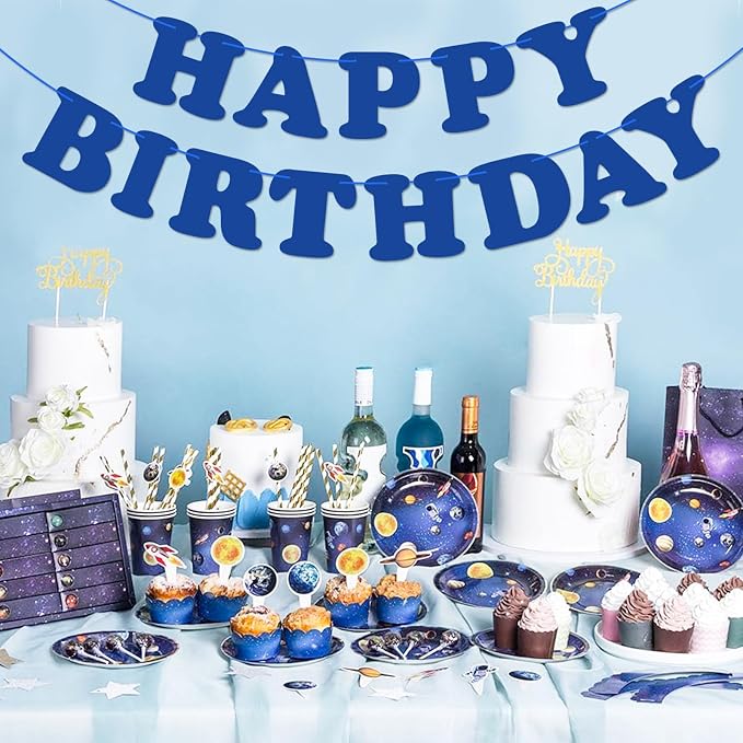 Navy Blue Happy Birthday Banner Sign Blue Birthday Party Supplies - Image 5