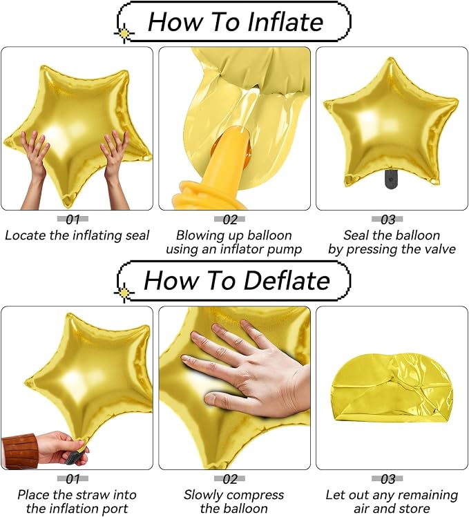 Gold Star Balloons, 22/18/10 Inch Foil Balloons, Four-Pointed Balloon - Image 3