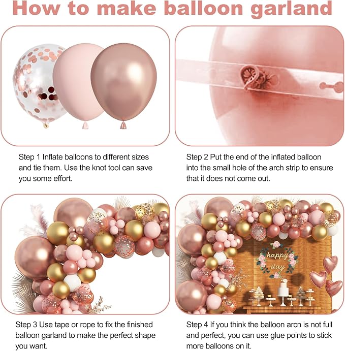 Amandir 150pcs Rose Gold Balloons Garland Arch Kit | Rose Gold Pink White Gold - Image 2