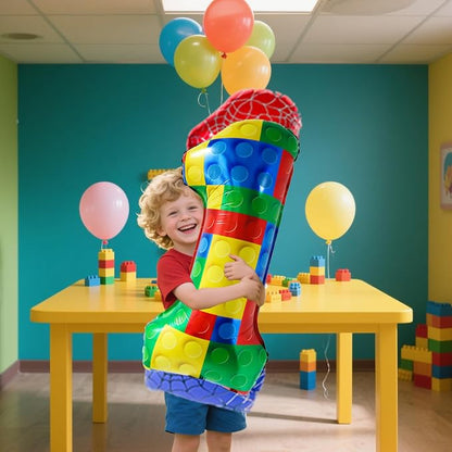 32 Inch Stackable Block Number 1 Balloon – Colorful Brick Building Themed Big - Image 3