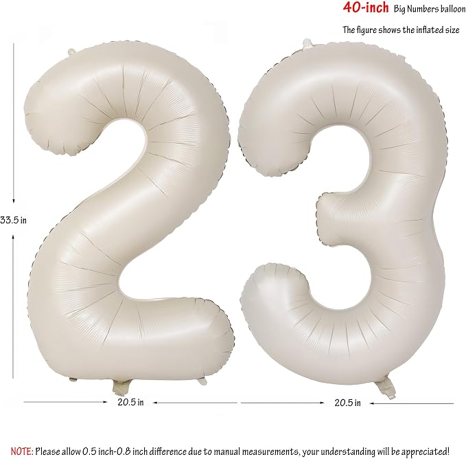 40 In Cream white Number Balloons Helium Foil Mylar Balloon Digital 23 | - Image 2