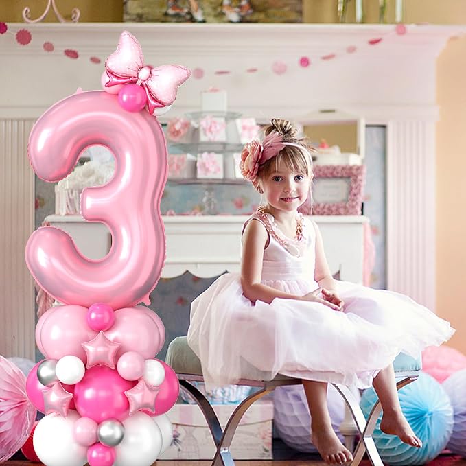 40 Inch Pink Number 3 Balloon for 3rd Birthday Decoration Pastel Baby Pink - Image 3