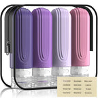 Travel Bottles for Toiletries, 3oz TSA Approved Travel Size Toiletries, Silicone Leak-Proof Refillable Containers, Squeezable Liquid Essentials Bottles W/Clear Bag (PURPLE)