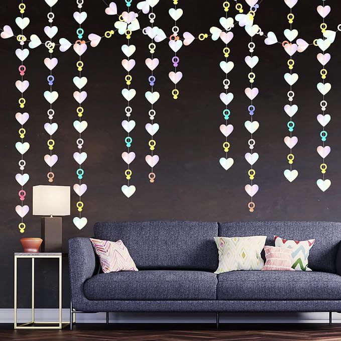Engagement Bachelorette Party-Decorations Iridescent Heart-Ring Garland - 52Ft - Image 6