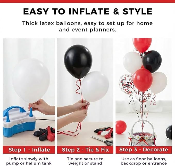 LovesTown 60PCS Black Red Balloon Garland Kit, 12inch Arch Kit Confetti - Image 6