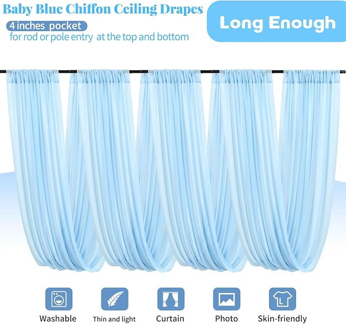 Showgeous 6 Panels Baby Blue Ceiling Drapes - Image 3