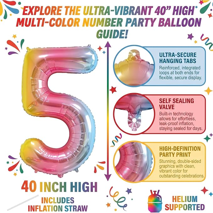 40 Inch Rainbow Foil Number 15 Balloon - Image 2