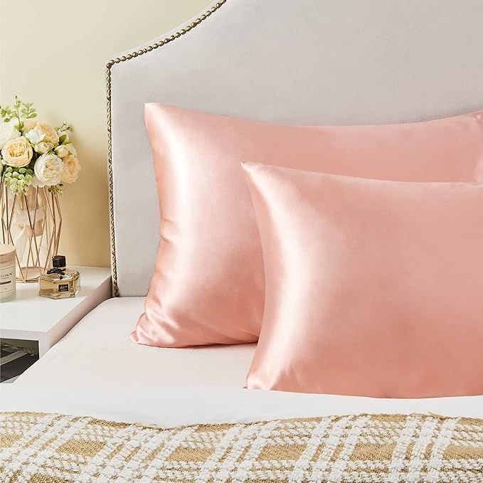 BEDELITE Satin Pillowcase for Hair and Skin, Super Soft and Cooling Similar to Silk Pillow Cases 2 Pack with Envelope Closure, Gift for Women Men(20"x30" Queen Size, Coral)