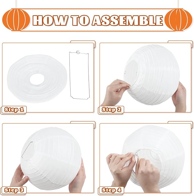 10pcs White Round Hanging Paper Lanterns, 4 Size | Chinese Paper Lanterns - Image 7