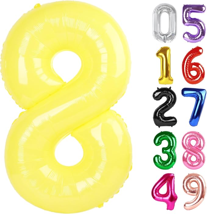 Yellow Number 8 Balloon 40 Inch, 8th Birthday Party Decorations Men Women | by IWERP