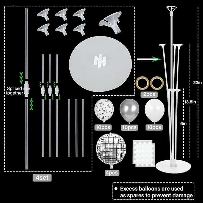 4 Sets Silver Disco Ball Balloons Stand Kit - Image 2