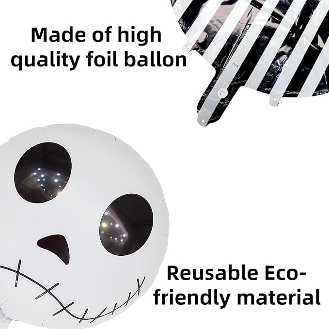 Jobkoo Halloween Balloons Decorations 18 Inch Skull Black and White Striped - Image 3