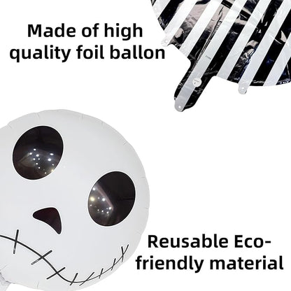 Jobkoo Halloween Balloons Decorations 18 Inch Skull Black and White Striped - Image 3