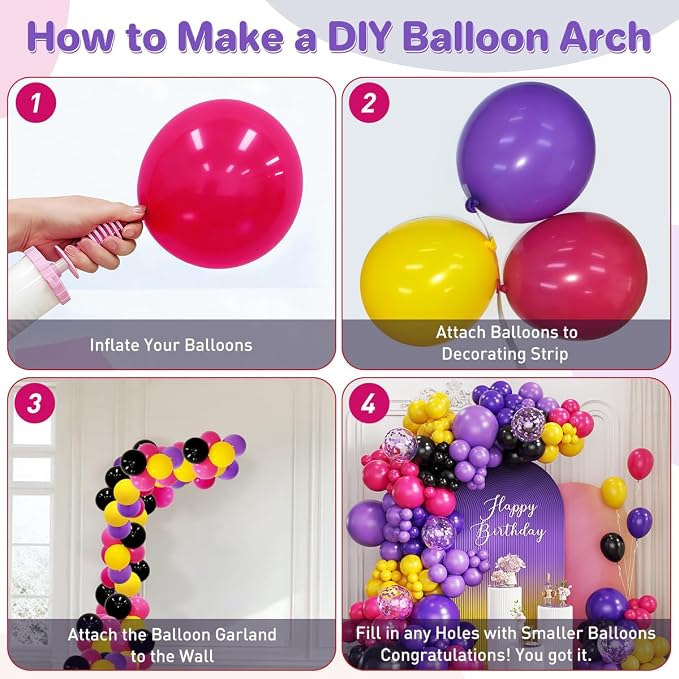 Black Purple Red Yellow Balloon Garland Arch Kit - Image 3