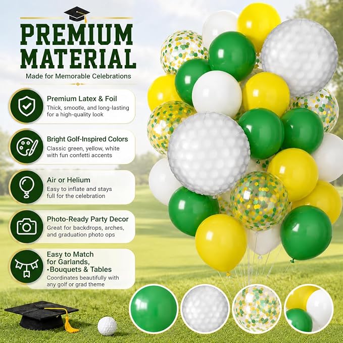 Golf Balloons, 12 Inch Green and Yellow Balloons - Image 3