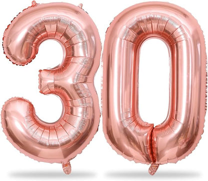 Rose Gold Number 30 Balloons, 40 Inch Rose Gold Mylar Foil Number 3 & 0 Balloons by Lingqiang