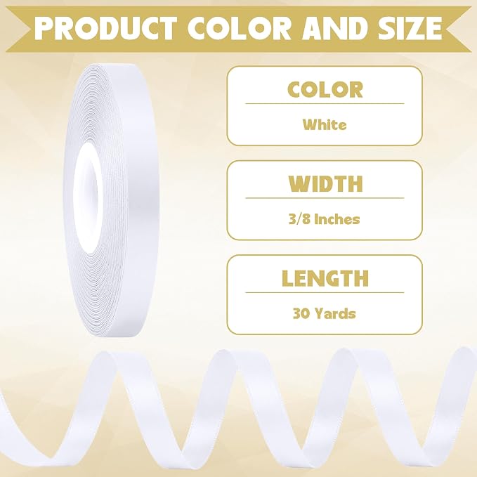 30Yards Thin White Ribbon 3/8In - Image 2