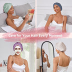 Adjustable Silk Satin Hair Bonnet for Sleeping Women, Double Layer, Silk Hair Wrap for Sleeping Women Men, Curly Natural Braid Straight Unisex - Black