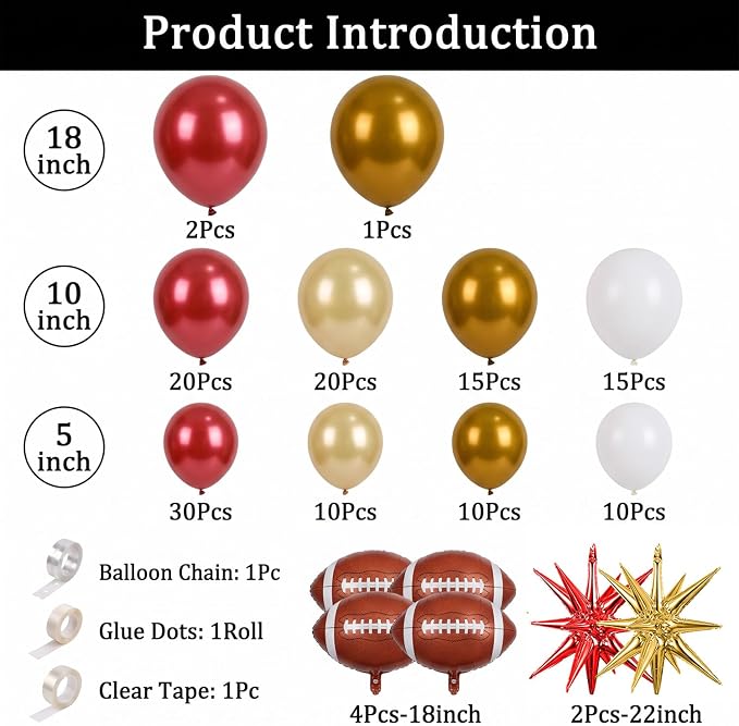 Red and Gold Football Balloon Arch Garland Kit, American Rugby Decor - Image 2