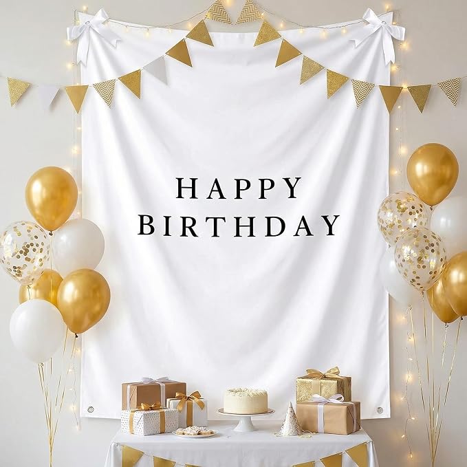 Oudain 60x78 Inch Happy Birthday Burlap Banner, Fabric Party Decorations by Oudain