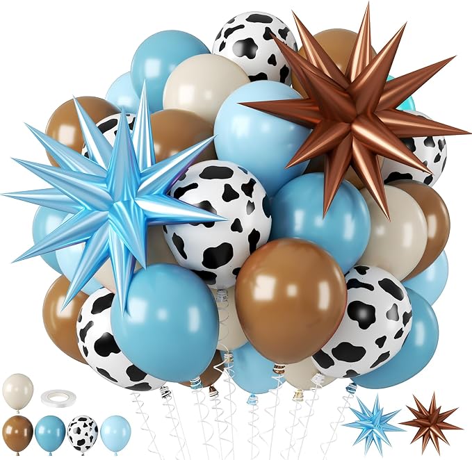 Biapian Cow Print Balloons, 12 Inch Light Blue Brown Cow Balloons Sand White by BIAPIAN