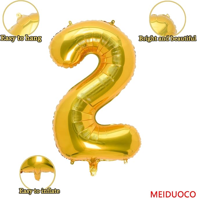 32 Inch Gold Number 2 Balloons Foil Ballon Digital Birthday Party Decoration - Image 2