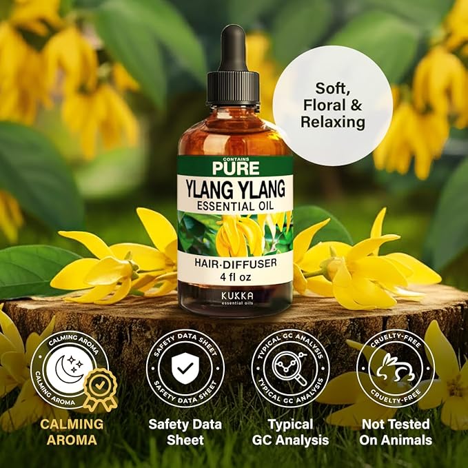 KUKKA Ylang-Ylang Essential Oils - 4 Fl Oz - for Hair, Skin, Diffuser, Aromatherapy & DIY Soap Making Scent