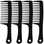 4PCS Wide Tooth Comb, Large Hair Detangling Comb Styling Comb, Professional Women Hair Care Handgrip Comb for Curly, Wet, Long Hair (Black)