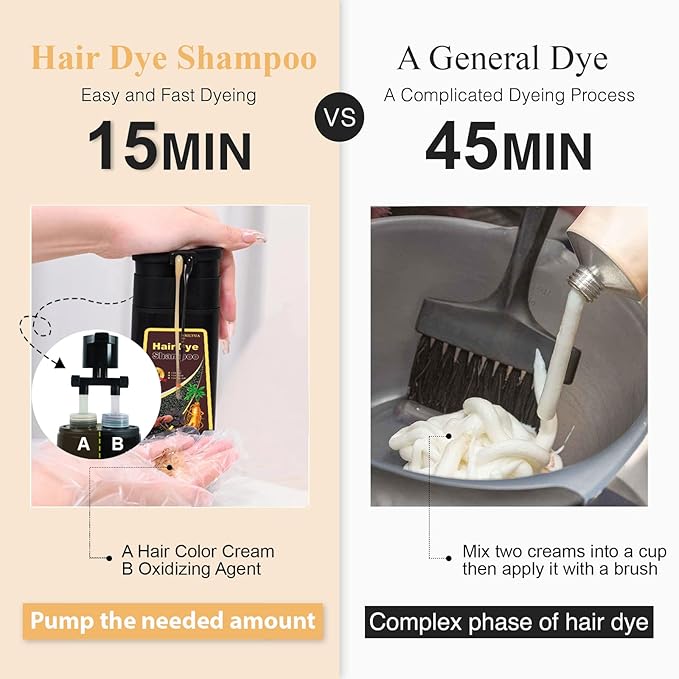 Light Brown Hair Dye Shampoo, 4 Weeks of Vibrant Color in Minutes, 3 in 1 Color Shampoo Hair Dye for Women Men, Natural Brown Coloring Shampoo for Painting Hair, Shampoo Para Canas, Herbal Formula