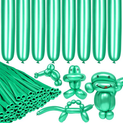 LXZFCRG Metallic Green 260 Long Balloons 100pcs Shiny Chrome Green Latex by LXZFCRG