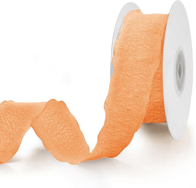Orange Ruffle Ribbon, 1-1/2 Inch x 10 Yards Chiffon Silk Ribbons | Crinkle by Unknown