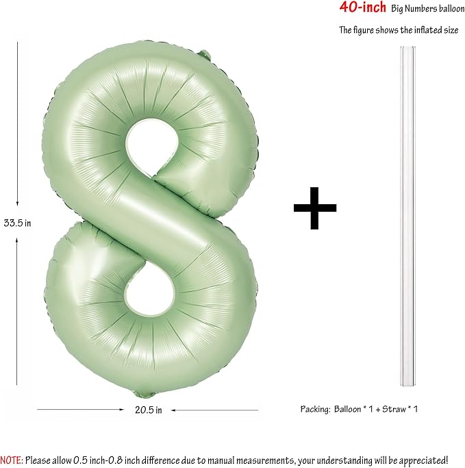40" Olive green Number Balloon Helium Foil Mylar Balloon Birthday Digital 8 | - Image 2