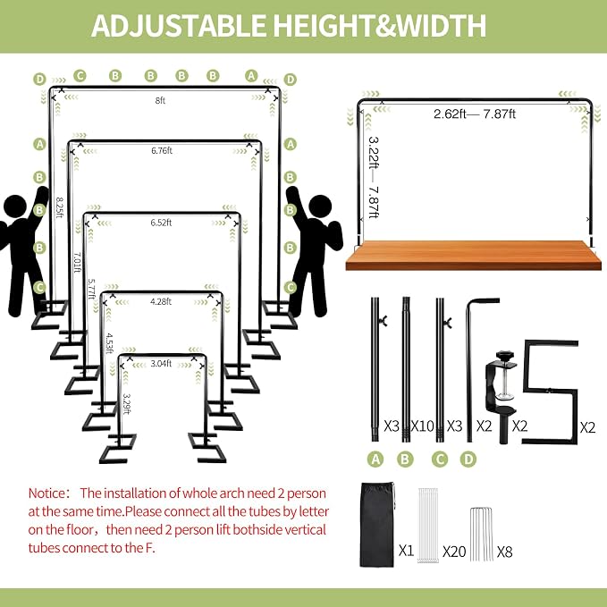 8.2FT x 8FT Square Backdrop Stand Heavy Duty Black Wedding Arch - Image 4
