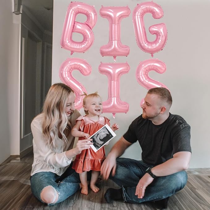 40 Inch Pastel Pink BIG SIS Letter Balloons, Pearl Pink BIG SIS Balloon Letters - Image 4