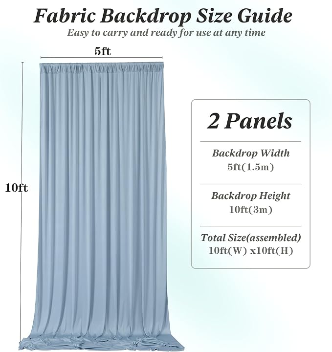 10 ft x 10 ft Wrinkle Free Dusty Blue Backdrop Curtain - Image 5