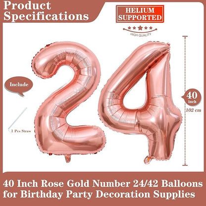 Rose Gold 24 Number Balloons, 40 Inch Giant Number 24 Balloons Foil Mylar - Image 2