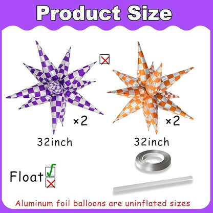 Orange Gingham Balloons Iridescent Checkered Explosion Star Balloons Gingham - Image 2