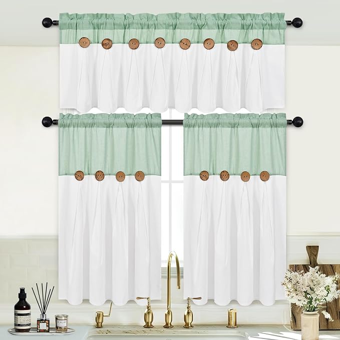 Boho Kitchen Curtains 36 Inch Length, Farmhouse Cotton Linen Tier Curtains - Image 3