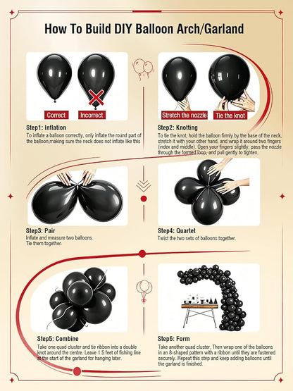 Black Burgundy Gold balloons 60 Pcs Maroon Red Black Metallic Gold Latex - Image 6