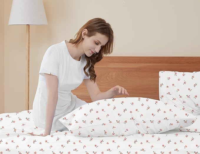 Sunflower King Pillowcases Set of 2, 100% Cotton King Size Pillow Cases 2, 20×40 inches Pink Posy, Soft and Breathable